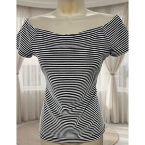 7TH AVE NEW YORK & COMPANY Women's Stripe Stretch Blouse Sz S / Small